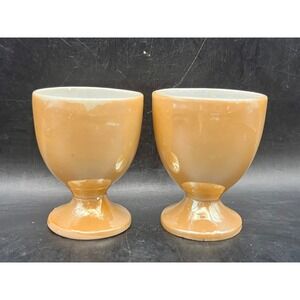 Vtg Peach Luster Porcelain Egg Cups Set of 2 Footed Pedestal Mid Century As Is